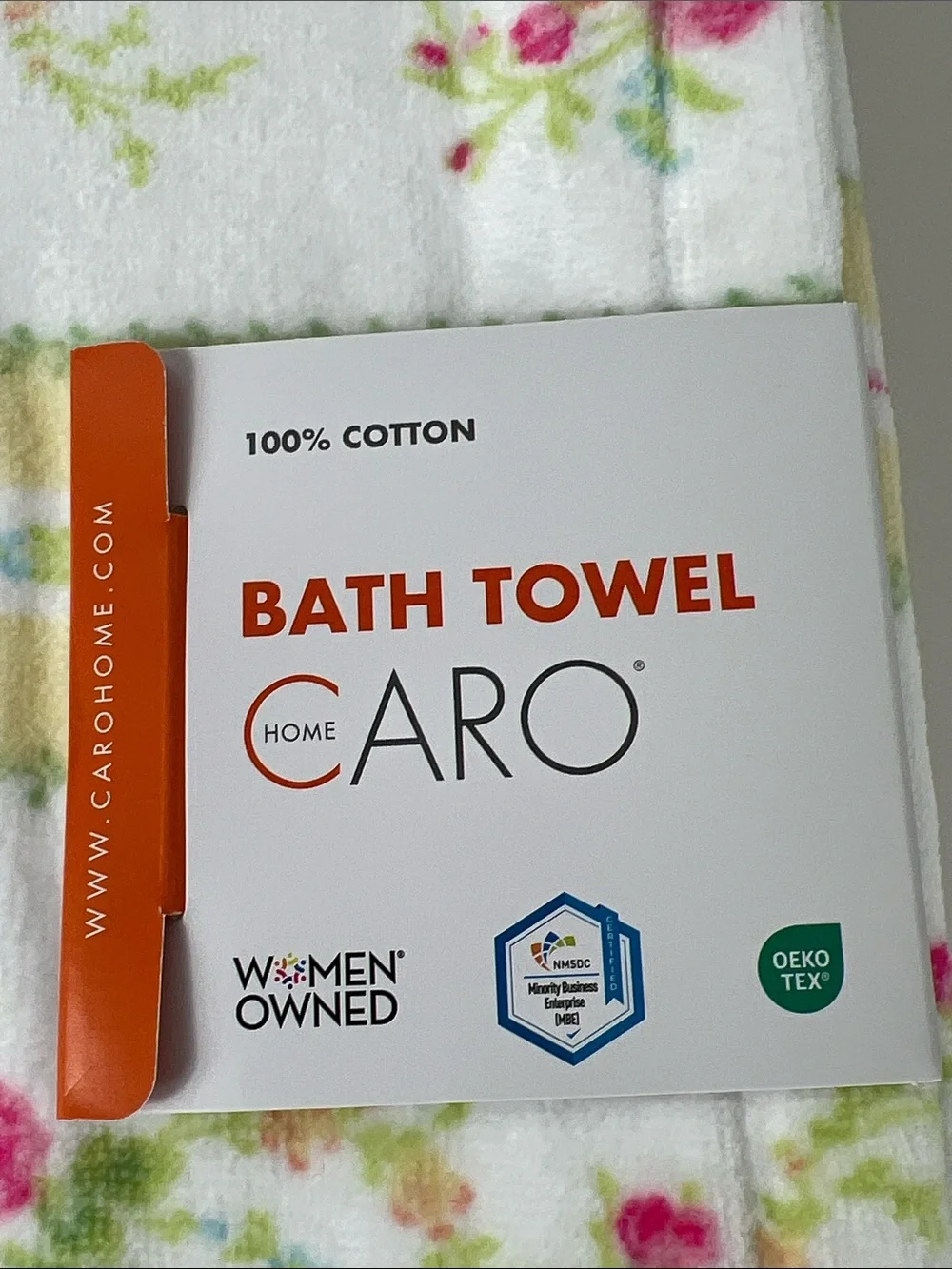 Caro Home Bath Towel Set Floral Stripe White & Yellow Cotton Velour Set of 2 NEW